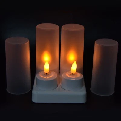 (EU-Stecker)LED Flackern Flammenlose Kerzen Yellow Tee-Licht Mit Aufladen - Bild 1 von 4