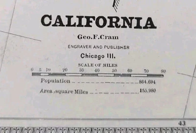 Antiguo Mapa CALIFORNIA 1883 21"x13" ~ Antiguo Original LOS ANGELES SAN DIEGO CA Foto 1 de 4