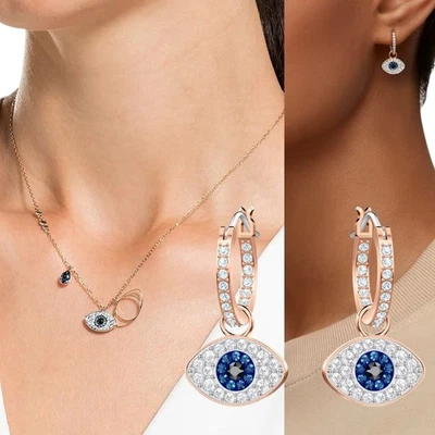 Conjunto de colar e brincos Swarovski ouro rosa simbolica olho do mal na caixa original - Imagem 1 de 4