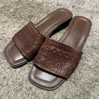 Vtg 90s Faded Glory Weave Woven Sandal Open Toe Low Heel Leather Upper Size 7 - Image 1 of 4