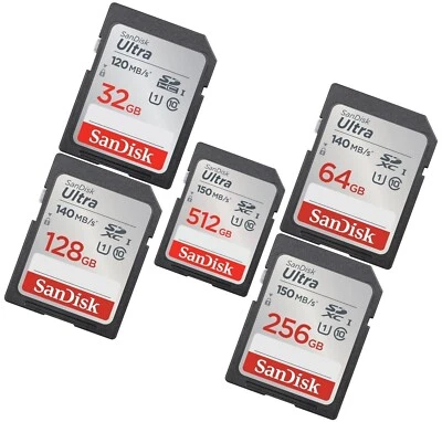 SanDisk Ultra SD Memory Card 32 64 128 256 512 GB SDHC Class 10 For Cameras lot - Image 1 of 4