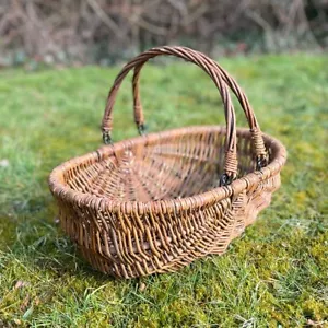 Garden Trug Basket Flower Wooden Willow Wicker With Folding Handles (46cm) - Picture 1 of 4