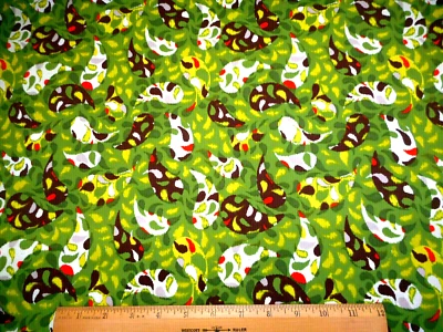Cotton Fabric By Yard SALE White Green Brown Paisley on Green Premium Cotton #PC - Image 1 of 2