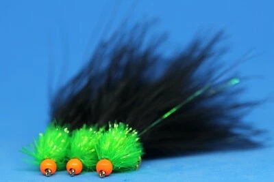 WET YOUR FLY 3 x schwarz und grün Hot Head Köder Größe 10