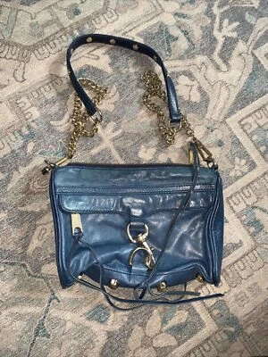 Bandolera REBECCA MINKOFF MAC azul correa de cadena herrajes plateados con bolsa antipolvo Foto 1 de 4
