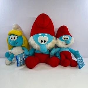 2011 Peyo Hunter Leisure THE SMURFS plush toys Papa Smurf + Smurfette lot w tags - Picture 1 of 7