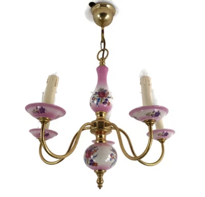 Люстра 5 руки огни керамический фарфор керамика латуни итальянский розовый цветы L - Изображение 1 из 4