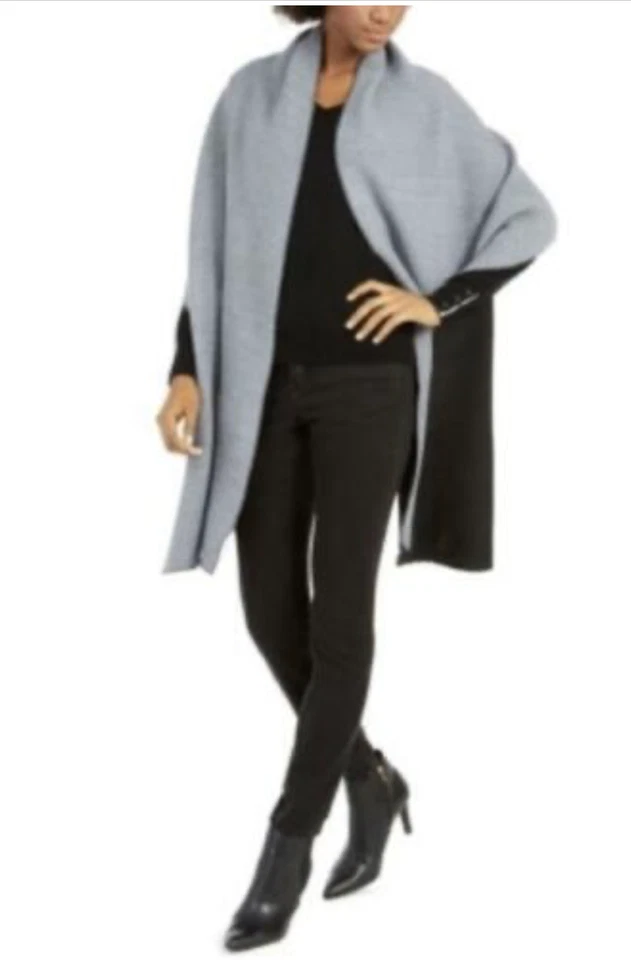 Calvin Klein Double Faced Pleated Blanket Scarf Gray One Size