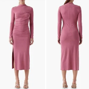 Neu mit Etikett Sophie Rue Talia gerafftes Langarm-Midikleid mit Trichterausschnitt mauve Größe Small - Bild 1 von 10