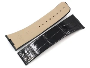 Cinturino Watch OMEGA Ansa 24mm Deployante Nero Lucido Vera Pelle Alligatore - Imagen 1 de 5