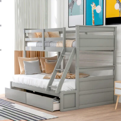 Twin Over Full Bunk Bed w/ Storage Drawers Wood Platform Bed Frames For Bedroom - Image 1 of 4