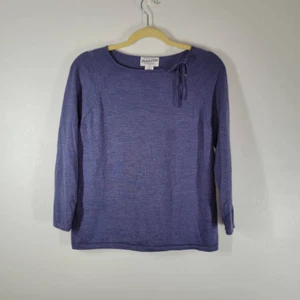 Pendleton Pullover Oberteil Gr. L Bindekragen Raglan Langarm blau Merinowolle - Bild 1 von 4