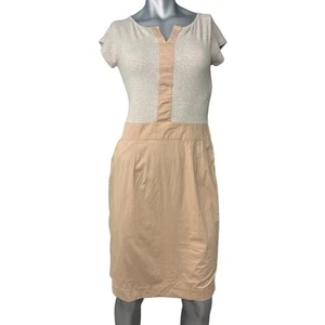 FABIANA FILIPPI Dress Tan Beige Colorblock Small Sheath Boho Lagenlook V-neck - Picture 1 of 9