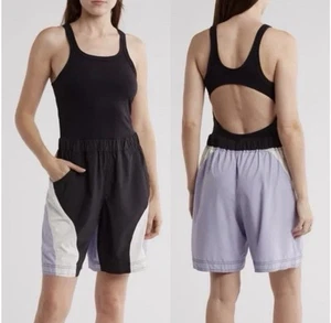 Free People FP Movement Double Bounce Einteiler schwarz lila Shortsie Strampler S - Bild 1 von 21
