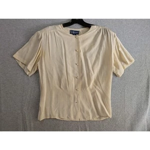 Blusa Ralph Lauren Mujer 10 100% Seda Abotonada Manga Corta Informal Crema De Colección - Imagen 1 de 11