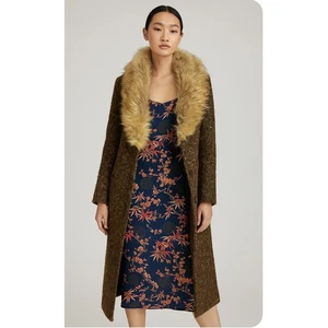 Madeline by Aldrna eleganter brauner Peacoat Mantel mit Kunstfellkragen Gr. 8? B131 - Bild 1 von 5