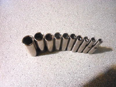 Craftsman 1/4" Drive 10 Piece 6 Pt Point SAE Deep Chrome Socket Set G2 USA Ceo - Image 1 of 4