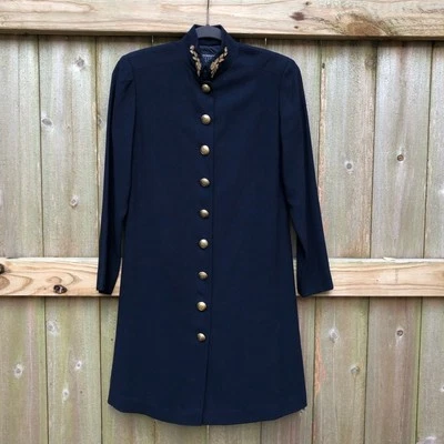 Liz Claiborne Vintage Button Front Dress Jacket Size 4P Navy Gold Nautical - Image 1 of 4