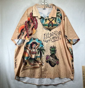 Mens Hawaiian Shirt 4XL Hula Girl Hawaii Tattoo Retro Sailor Art Hawalili - Picture 1 of 15