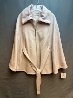 NUEVO CON ETIQUETAS $250 CALVIN KLEIN Mezcla Viscosa Blanco Cremallera Poncho Capa con Cinturón Foto 1 de 4