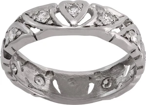 Alianza de boda vintage de diamantes con corazón en platino - Imagen 1 de 11