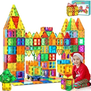 100 Magnetic Tiles & 2 Cars - Building Blocks for Kids Ages 4-8 - Picture 1 of 8