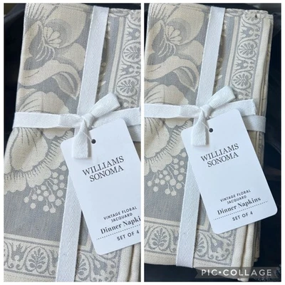 Nuovi tovaglioli jacquard floreali Williams Sonoma vintage, S/4 grigio grigio nuovi con etichette - Immagine 1 di 4