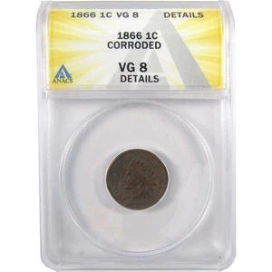1866 Indian Head Cent VG 8 Details ANACS Penny 1c Coin SKU:I18456 - Picture 1 of 4
