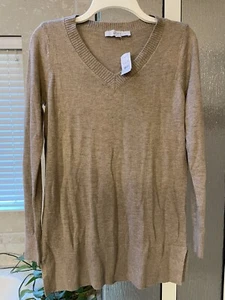 NWT Ann Taylor Loft Tan Brown Tunic V-Neck Sweater Sz XS - Picture 1 of 5