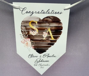  Personalised Engagement  Wedding Bunting Banner Rose Gold Floral - Picture 1 of 4