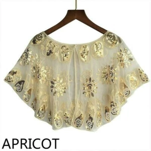 Femme Sequin Bolero Enveloppant Châle Cape Fête Mariage Mariée Paillette Floral - Picture 1 of 16