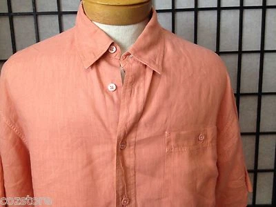 Indigo Palms Tommy Bahama Salmon Hawaiian Short Sleeve Linen Shirt Mens Size L - Image 1 of 4