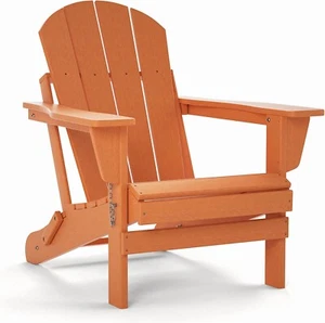 Folding Adirondack Chair For All-Weather Patio BBQ Outdoor Garden Lawn (Orange) - Picture 1 of 9
