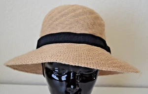 SHIHREEN Mujer Beige Tostado Tejido Sol Sombrero Banda Negra S/M Embalable - Imagen 1 de 6