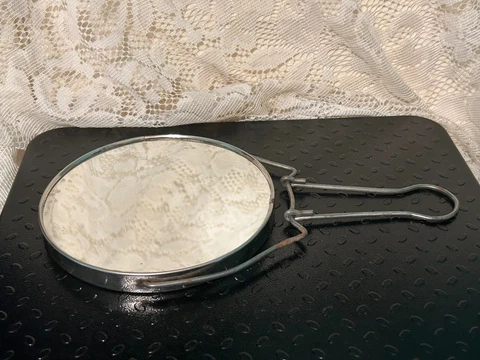 Vintage Travel Shave Make Up Mirror Round Double Sided stamped ISRAF          C6 Cover