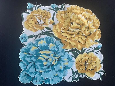 复古女士金色、黄色和青绿色花卉印花手帕/手帕 — 第 1/4 张图片