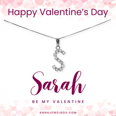 Sterling Silver Crystal Name Necklace Personalised Valentines Day Gift for Her - Image 1 of 4