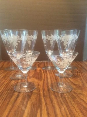 Crystal Stemware матовый цветочный роза соответствует 8 изделий набор из 6 вина 2 сердечный винтажный - Изображение 1 из 4