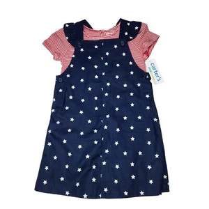 4th of July Stars Stripes Girls Size 18 Mo Short Sleeve Shirt & Dress Outfit NEW - Picture 1 of 8