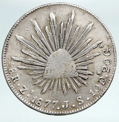 1877 Zs JS MEXICO Large Eagle Sun Antique Mexican Silver 8 Reales Coin i90882 - Image 1 of 3