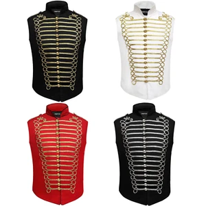 Mens Sleeveless Hussar Jacket Steampunk Military Drummer Lightweight Jackets - Picture 1 of 29