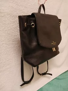 Kate Spade Adjustable Drawstring Flap Backpack Black Soft Pebbled Leather NWOT - Picture 1 of 13