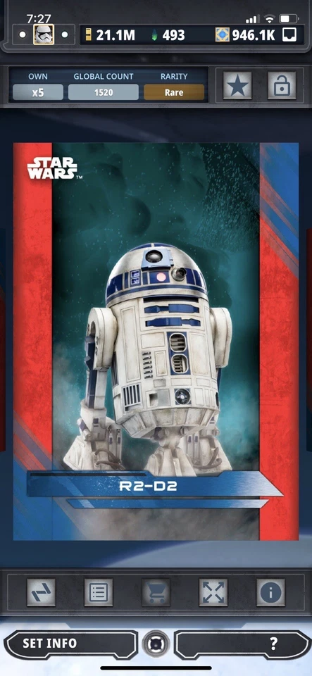 Topps Star Wars Digital Card Trader Blue TLJ Physical Base R2-D2 Insert Award - Image 1 of 1