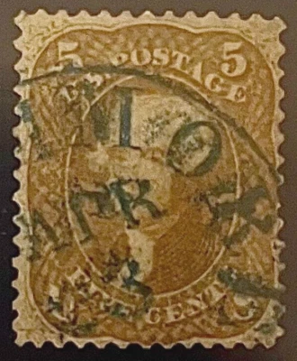 SELLOS DE ESTADOS UNIDOS #67b 5c JEFFERSON AMARILLO OLIVA USADOS 1861 cv $800 (RARO) Foto 1 de 3