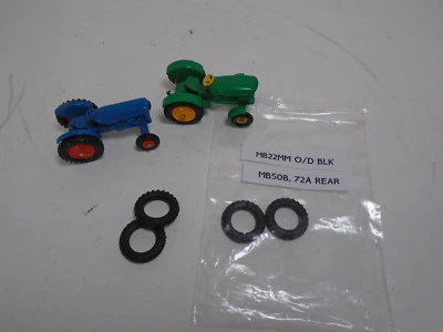 MATCHBOX 22MM O/D BLK PLASTIC TIRES! FITS 72A FORDSON,50B JOHN DEERE.REAR 1 PAIR - Image 1 of 3