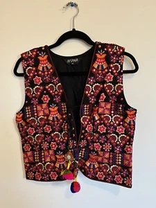 BOHO Colorido Bordado Chaleco Algodón Sin Mangas Chaqueta Estilo Folclórico India RARO - Imagen 1 de 8