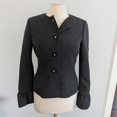 Chaqueta para mujer Tory Burch gris oscuro con botones ahora atrás 6 mezcla de lana Foto 1 de 4