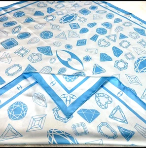 43"x43"Blue Diamond Print Pure Mulberry Twill Silk16momme Scarf 108x108cm 4-3 - Picture 1 of 6