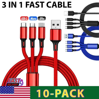 Fast USB 3-Port Charging Cable High-Speed 3A Charging for S8 S9 Note 8 iPad - Image 1 of 4