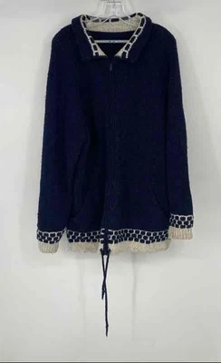 Cárdigan suéter vintage para hombre azul blanco manga larga tejido cremallera completa talla 2XL Foto 1 de 4